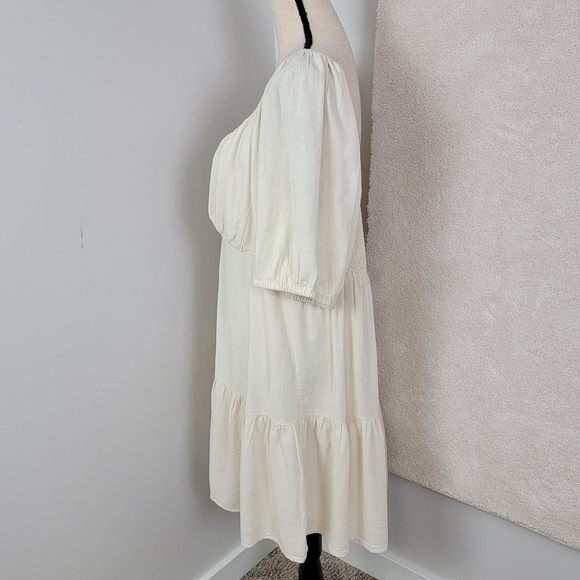New American Eagle Women's Sz XXL Beige Linen Puffy Sleeve Milkmaid Mini Dress - Picture 7 of 12